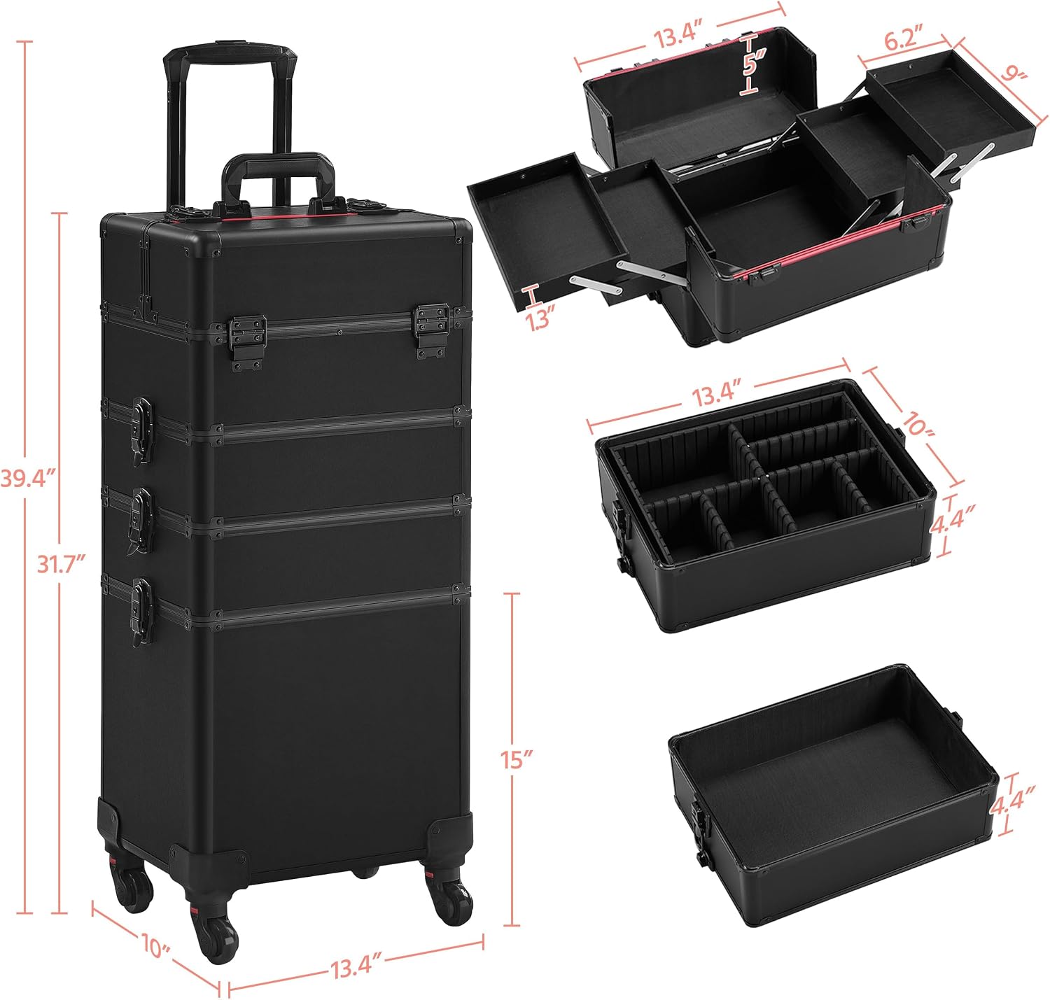Black 4‑in‑1 Lockable Rolling  - đánh giá và giá Makeup