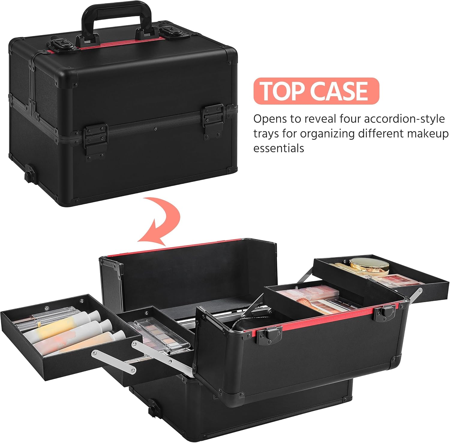 Black 4‑in‑1 Lockable Rolling  - đánh giá và giá Makeup