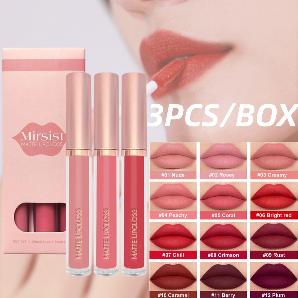 3pcs/set Nude Lip Gloss Matte  - đánh giá và giá Matte Velvet Lip Tint Long Lasting