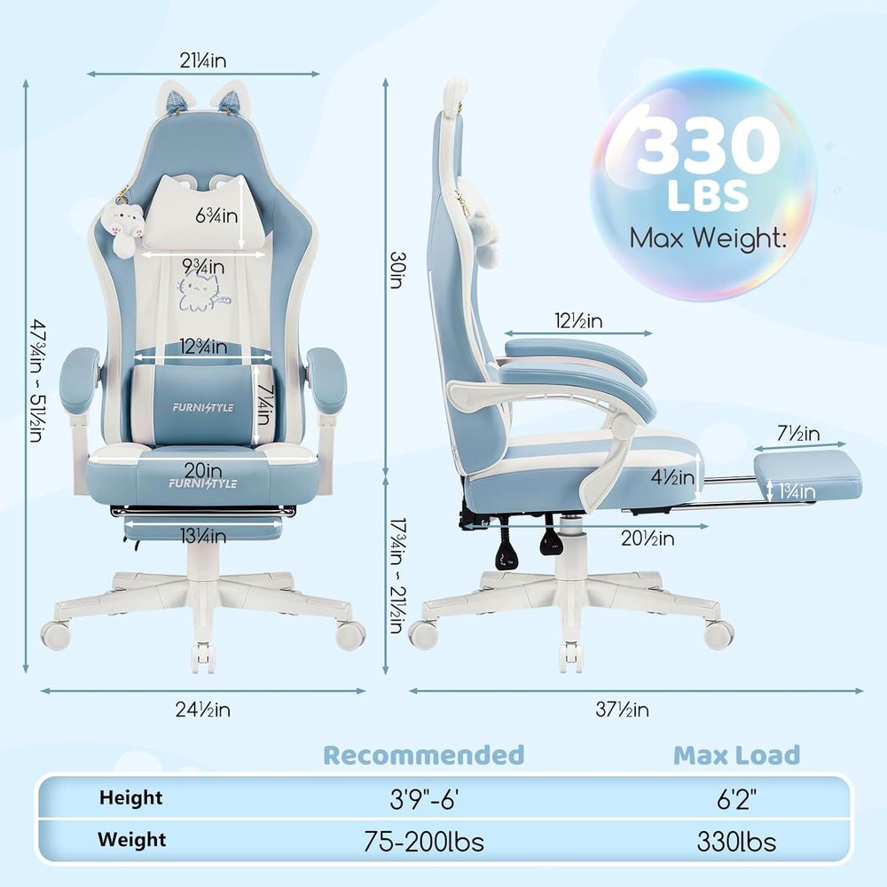 Ergonomic Blue/White Gaming Ch - đánh giá và giá Massage